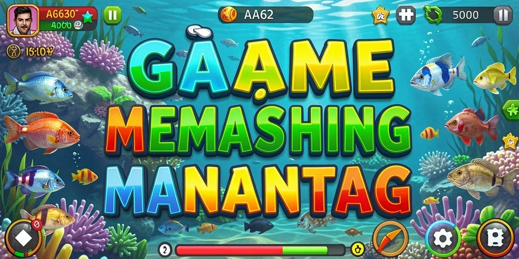 Screenshot gameplay AA62 menampilkan aksi memancing yang seru dan mendebarkan.