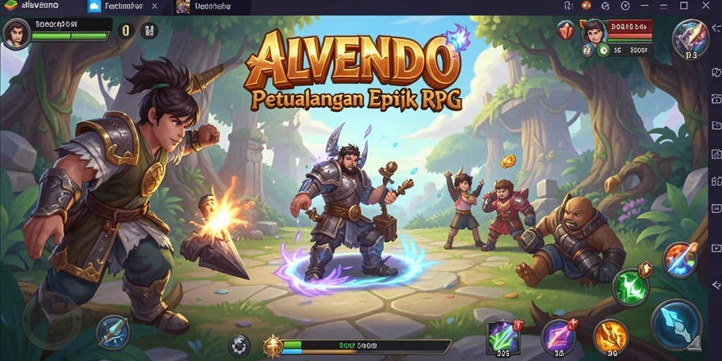 Screenshot utama ALVENDO menampilkan aksi pertempuran RPG yang mendebarkan.