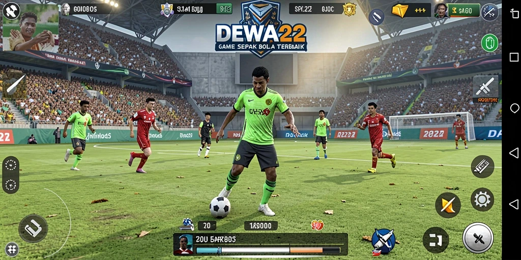 Screenshot gameplay DEWA22 yang menampilkan aksi seru di lapangan sepak bola.