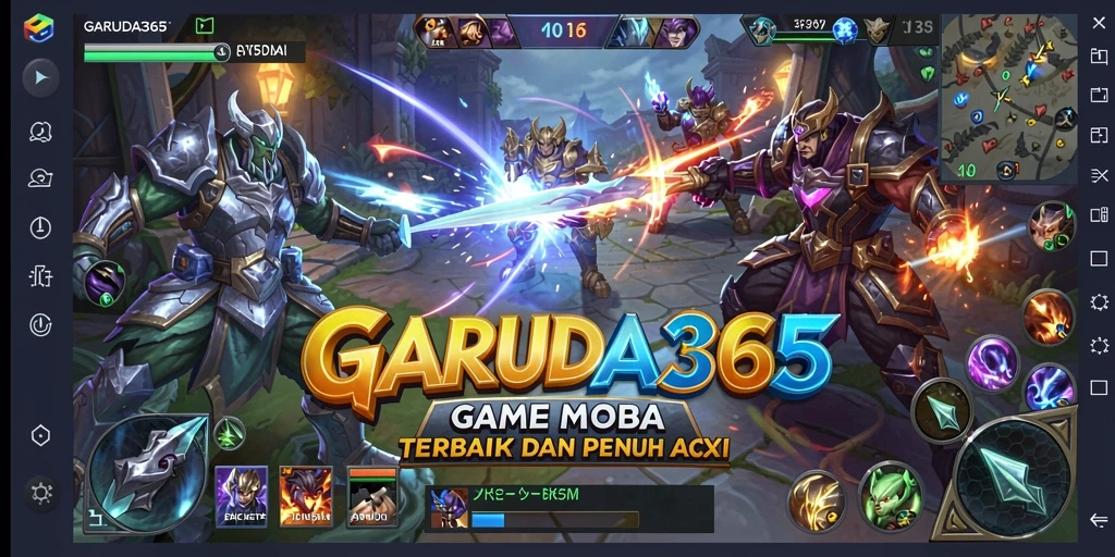 Tampilan aksi seru di dalam game GARUDA365 dengan hero beragam.