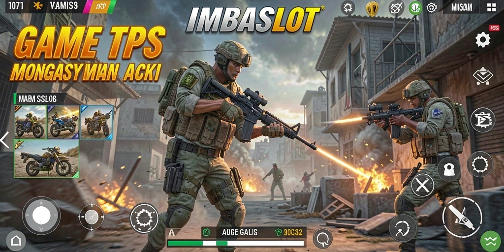Tampilan gameplay seru dalam IMBASLOT menunjukkan aksi tembak-tembakan yang menegangkan.