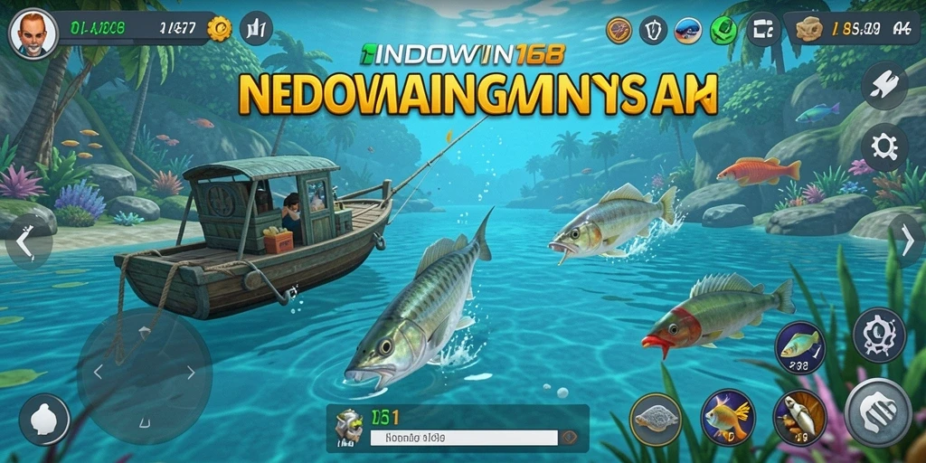 Tampilan gameplay INDOWIN168 yang menampilkan simulasi memancing yang realistis.