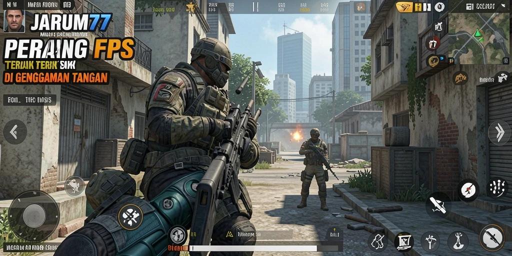 Tampilan gameplay seru dan aksi menembak intens di JARUM77.