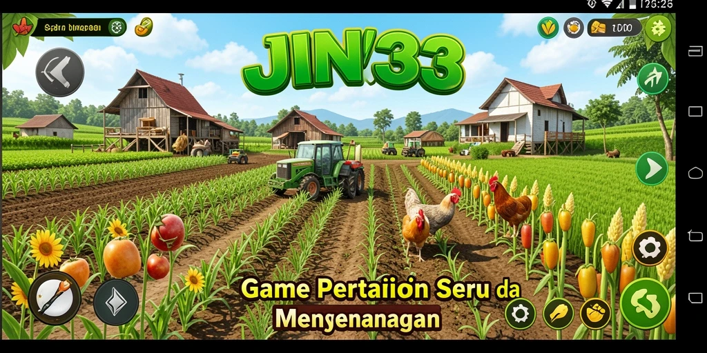 Screenshot utama JIN33 menampilkan aktivitas bertani yang seru.