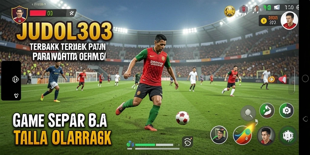Screenshot utama JUDOL303 menunjukkan aksi sepak bola yang mendebarkan.