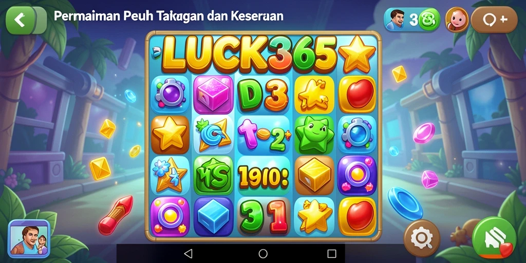 Tampilan gameplay menarik LUCK365 dengan elemen Match-3 yang berwarna-warni.