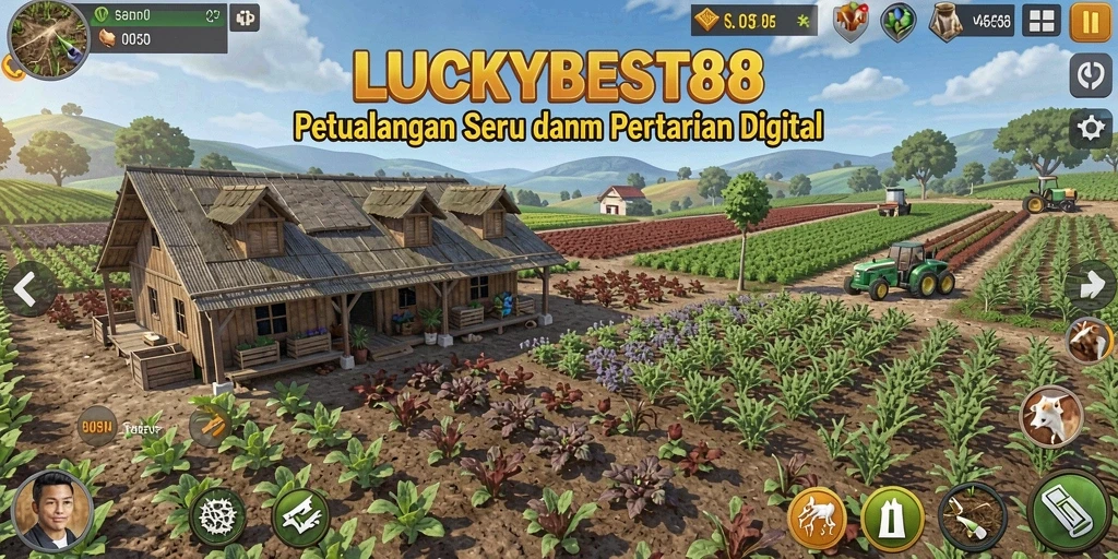 Screenshot gameplay LUCKYBEST88 yang menunjukkan aktivitas bertani yang seru.