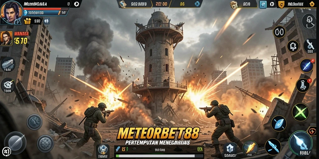 Tampilan seru dari gameplay METEORBET88 dalam Tower Defense.
