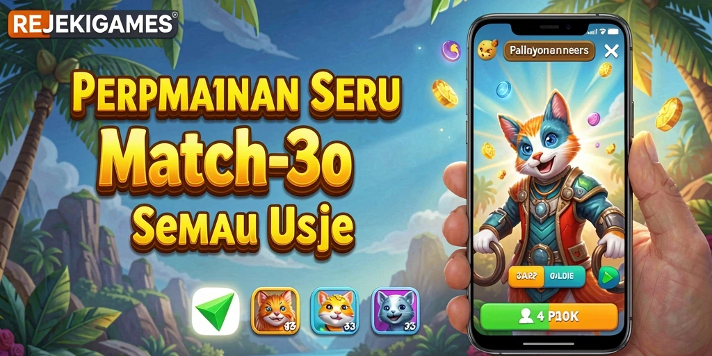 Tampilan gameplay seru di REJEKIGAMES dengan aksi Match-3 yang menarik.