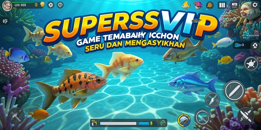 Gameplay seru dari SUPERSVIP dengan berbagai ikan menarik.