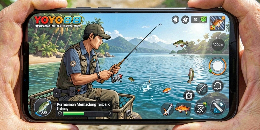 Screenshot gameplay dari YOYO88 menampilkan pengalaman memancing yang seru.